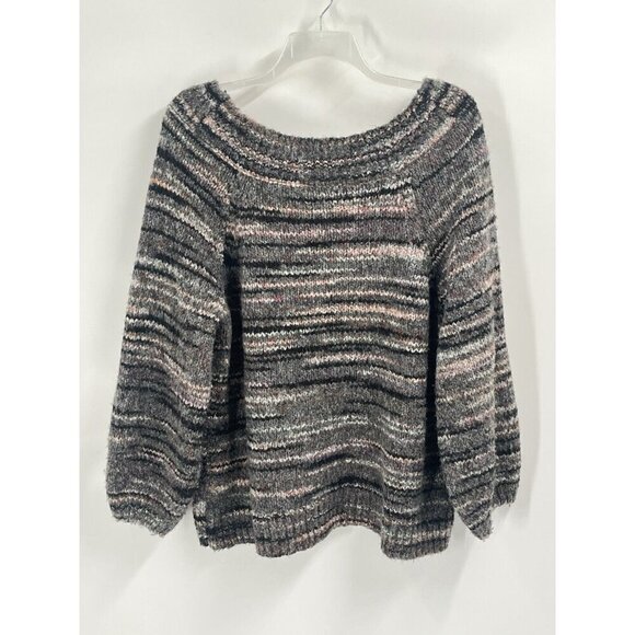 Express Chunky Knit Wool Blend Striped Sweater Brown Sz Large - Picture 6 of 6